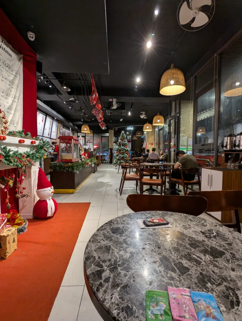 Christmas decor in a coffee shop